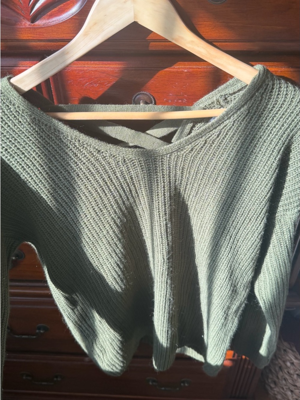 Poof! Olive Green Off-the-Shoulder Knit Sweater